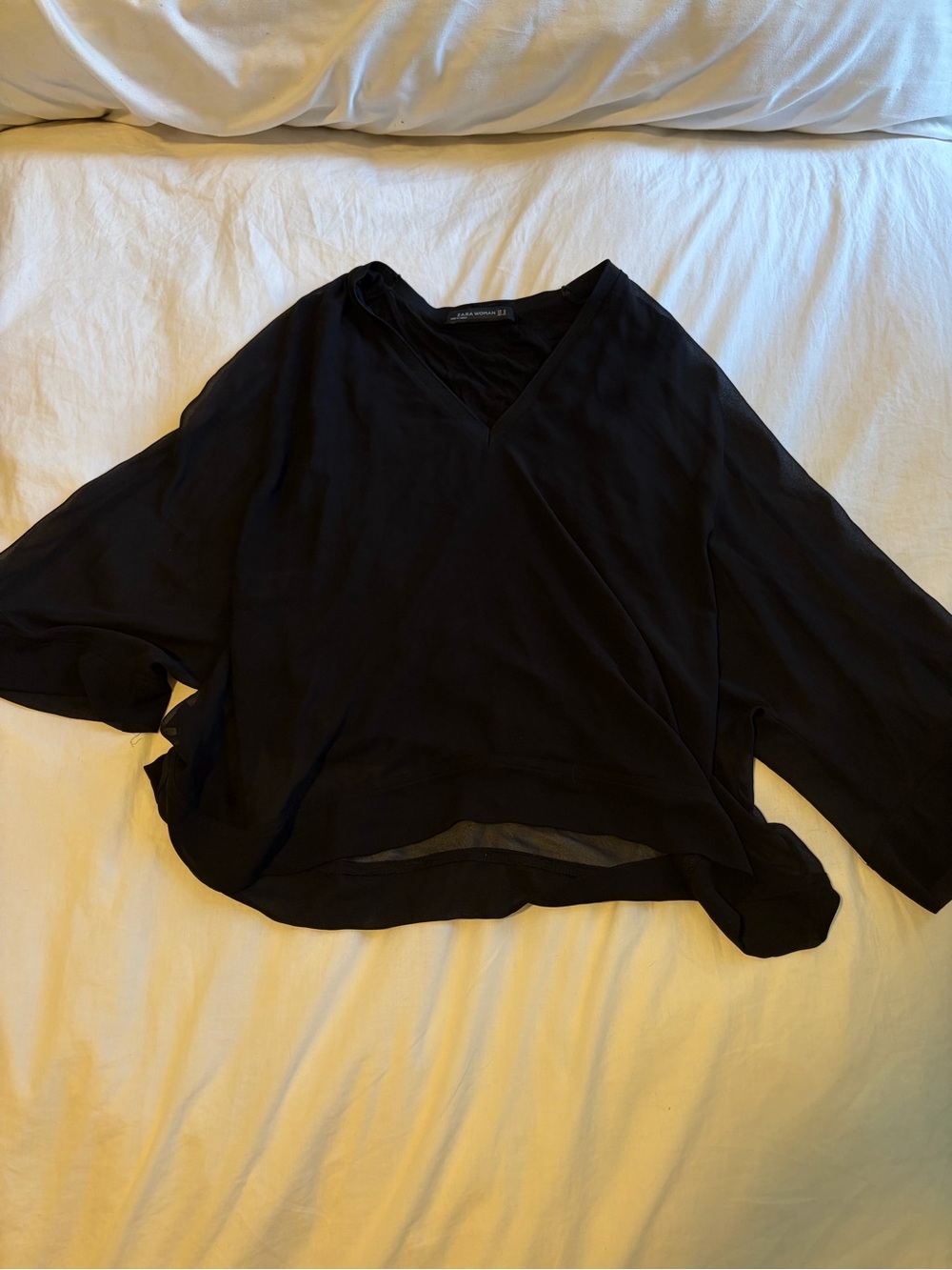 Zara - Black V-Neck Draped Blouse Woman’s Size M